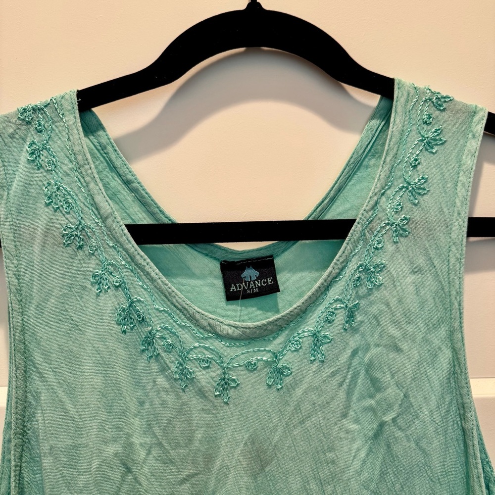 NWT Advance Apparels Long Ombre Dip Dye Sleeveless Dress Aqua Turquoise Size S/M - Picture 2 of 12
